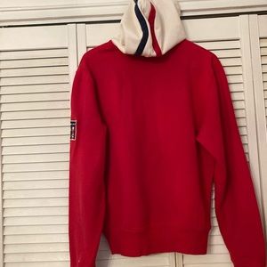 Red sweatshirt white hoody